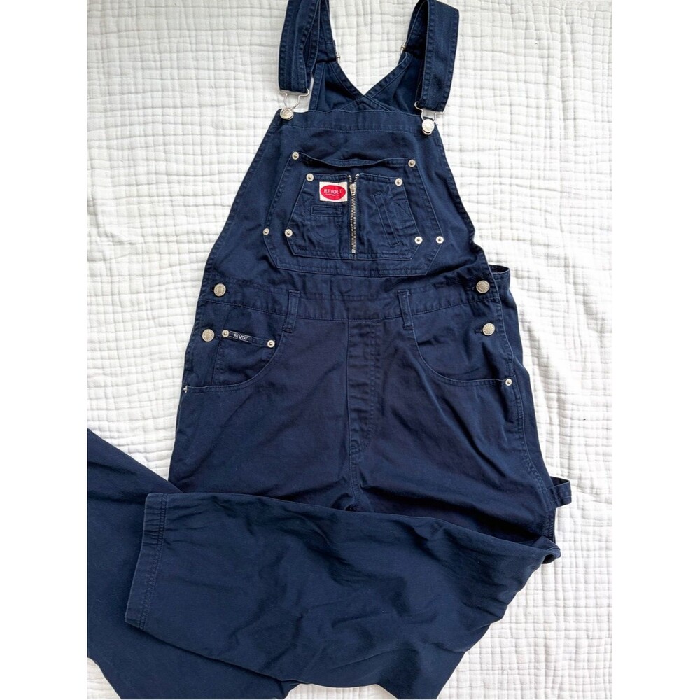 Vintage Revolt Overalls Women’s Large Navy Cotton Utility Straight Leg 90s